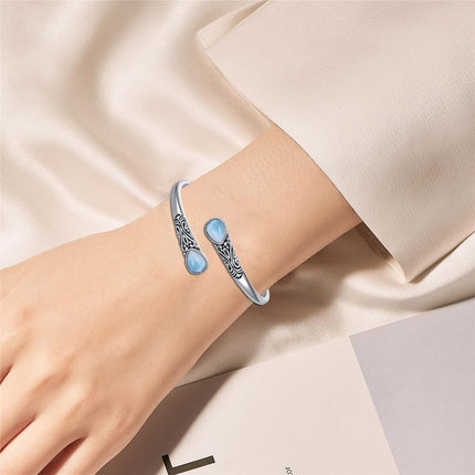 925 Sterling Silver Black Onyx Gemstone Adjustable Bohemian Cuff Bracelet