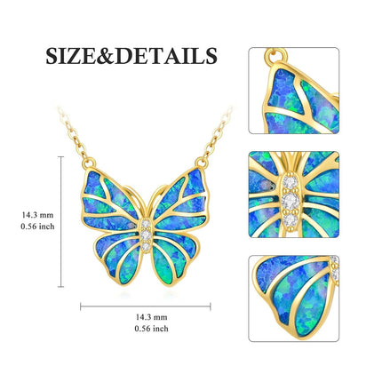 14K Gold Blue Opal Butterfly Pendant Necklaces for Women Minimalist s