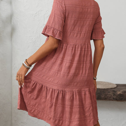 Mandy Ruffled Ruched Round Neck Half Sleeve Dress