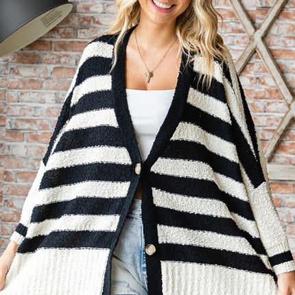 First Love Textured Striped Button Down Cardigan