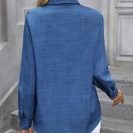 Button Up Collared Neck Long Sleeve Shirt