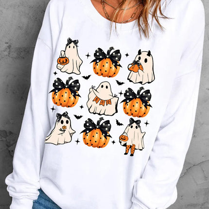 Pumpkin & Ghost Round Neck Long Sleeve Sweatshirt