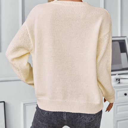 Openwork Cable-Knit Round Neck Long Sleeve Sweater