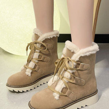 Faux Fur Lace Up Round Toe Boots