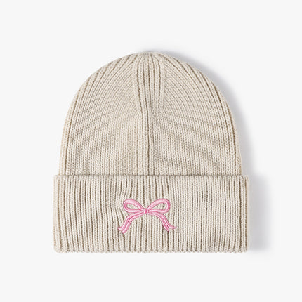 Embroidered Bow Knit Hat