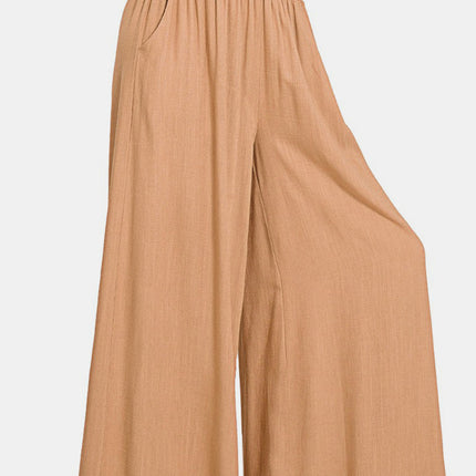 Zenana Pleated Linen Blend Wide Leg Pants