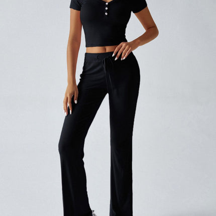 Devine Short Sleeve Top and Drawstring Pants Set