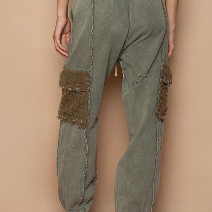 POL Distressed Cargo Denim Jogger with Crochet Pockets