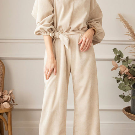 V-Neck Balloon Sleeve Wide Leg Jumpsuit