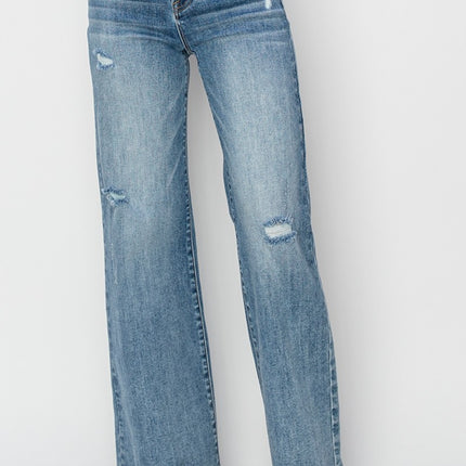 RISEN Full Size High Waist Distressed Wide Leg Jeans