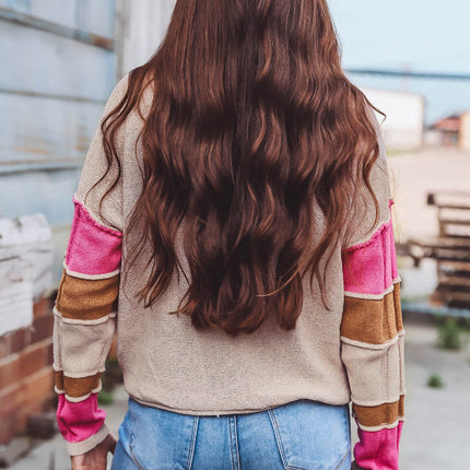 Color Block Round Neck Long Sleeve  Sweater