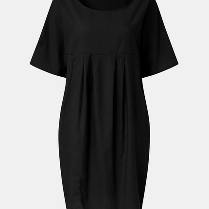 Full Size Round Neck Half Sleeve Dress with Pockets