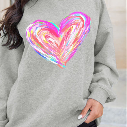 Valentine’s Day Heart Round Neck Drop Shoulder Sweatshirt