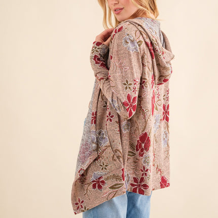 And The Why Floral Thermal Hooded Open Front Cardigan