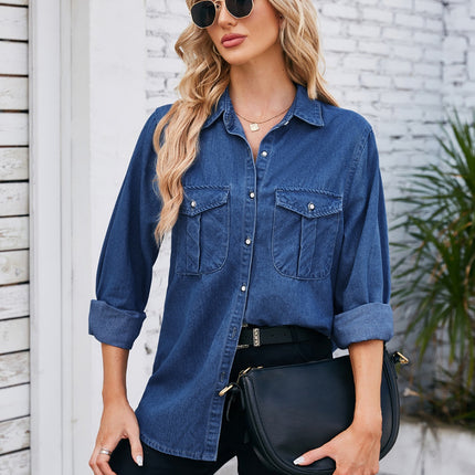 Button Up Collared Neck Denim Jacket