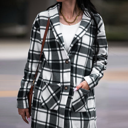 Shiny Plaid Shawl Collar Coat with Pockets