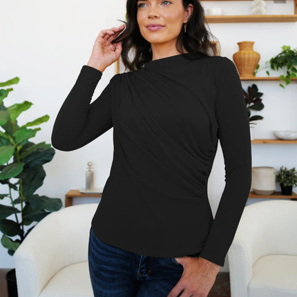 Ruched Mock Neck Long Sleeve T-Shirt