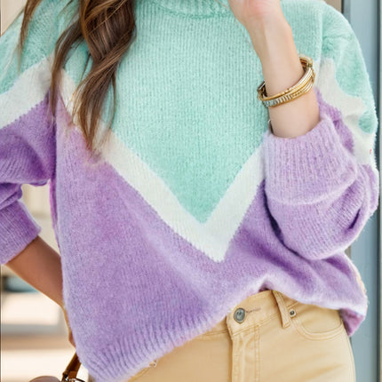 Contrast Round Neck Dropped Shoulder Sweater