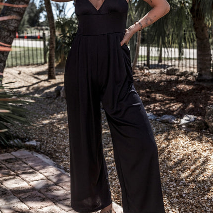 Surplice Spaghetti Strap Wide Leg Jumpsuit