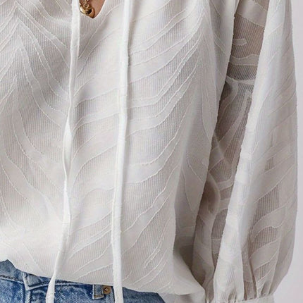 Frill Tie Neck Three-Quarter Sleeve Blouse