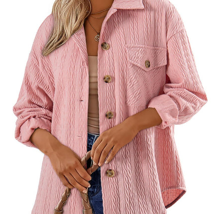 Textured Button Up Long Sleeve Shacket