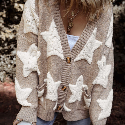 Star Button Up Long Sleeve Cardigan