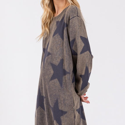 SAGE + FIG Washed Star Print Round Neck Dress