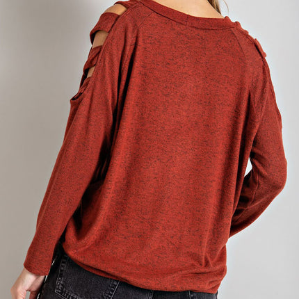 Cutout Round Neck Long Sleeve Top