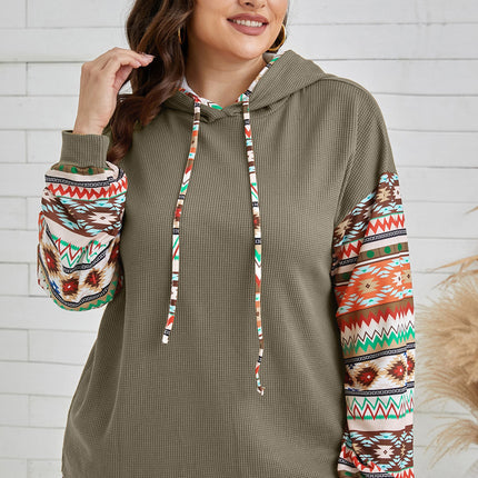 Plus Size Waffle-Knit Geometric Dropped Shoulder Hoodie