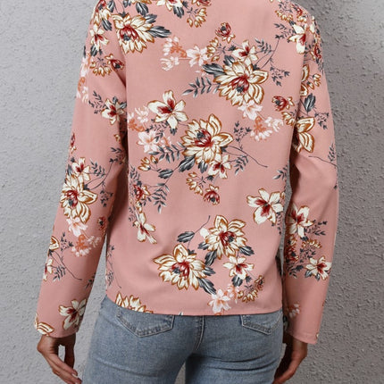 Printed V-Neck Long Sleeve Blouse