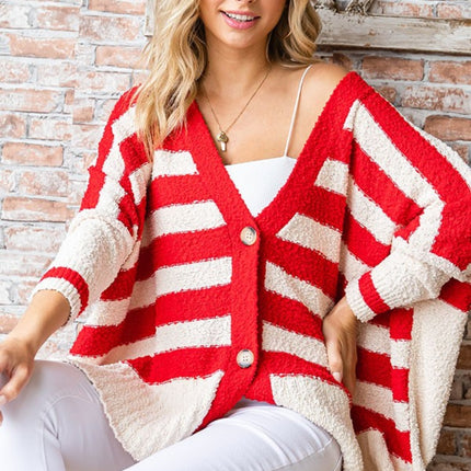 First Love Textured Striped Button Down Cardigan