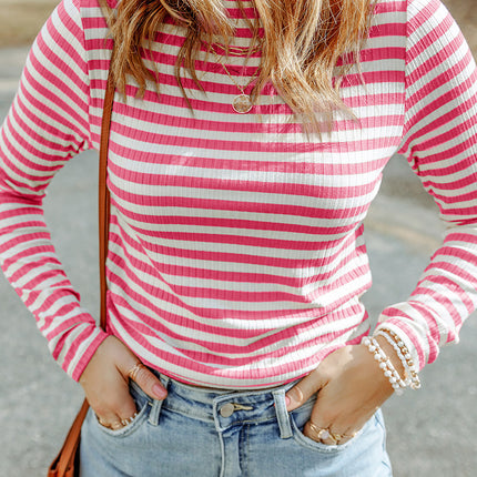 Double Take Striped Mock Neck Long Sleeve Top