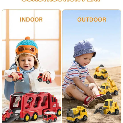 TEMI Diecast Carrier Truck Toys Cars Engineering  Vehicles  Excavator Bulldozer Truck Model Sets Kids Educational Boys For Toys