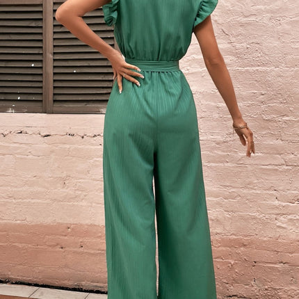 Ruffled Surplice Cap Sleeve Jumpsuit