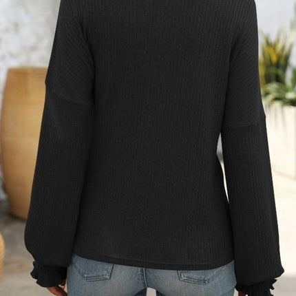 Ribbed Round Neck Long Sleeve T-Shirt - Vickie Lynn's