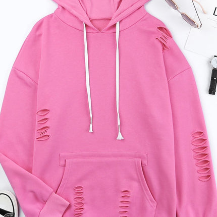 Distressed Drawstring Long Sleeve Hoodie