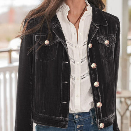 Button Up Long Sleeve Jacket with Chest Pockets