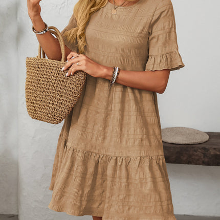 Mandy Ruffled Ruched Round Neck Half Sleeve Dress