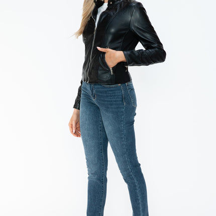 Snobbish PU Leather Zip Up Jacket with Pockets