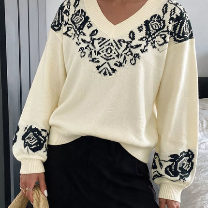 Floral Dropped Shoulder Sweater