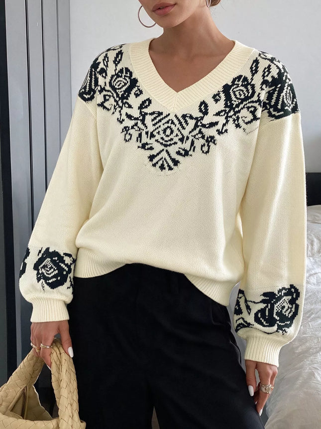 Floral Dropped Shoulder Sweater