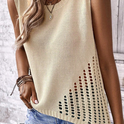 Openwork Round Neck Knit Vest