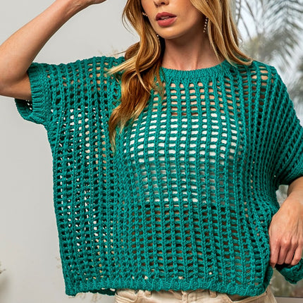 BiBi Hollowed Out Short Sleeve Knit Cover Up