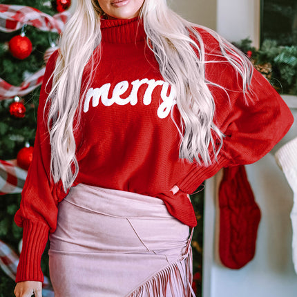 Double Take Full Size Merry Christmas Turtleneck Long Sleeve Sweater