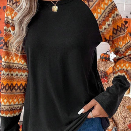 Printed Round Neck Raglan Sleeve Blouse - Vickie Lynn's