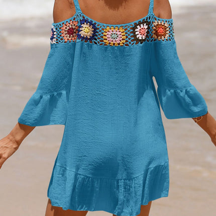 Crochet Cold Shoulder Three-Quarter Sleeve Cover Up