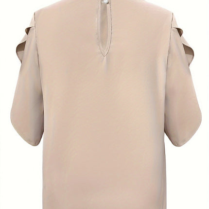 Ruched Mock Neck Half Sleeve Blouse