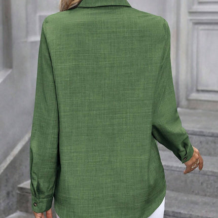 Button Up Collared Neck Long Sleeve Shirt