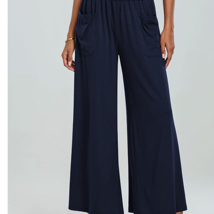 Pocketed Elastic Waist Wide Leg Pants