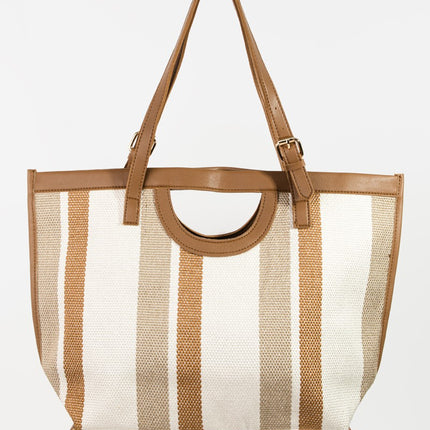 Fame Striped PU Leather Trim Tote Bag